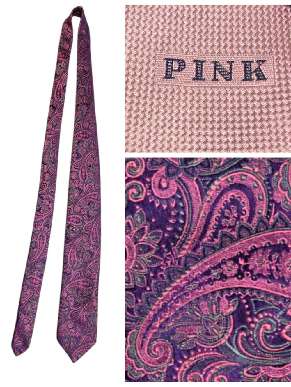 Thomas Pink Jermyn Street London Silk Tie Woven In England Pink Purple Paisley
